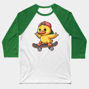 Duckling Ridding Skateboard Baseball T-Shirt